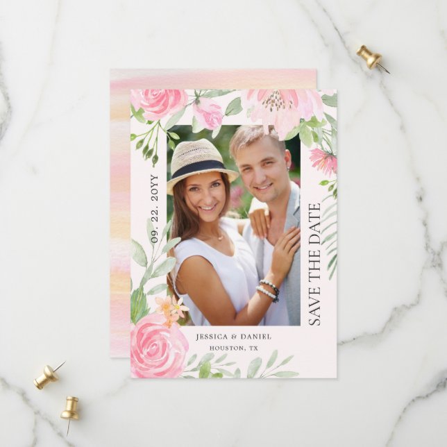 Reserve A Data Casamento de Fotografias Personalizadas Floral com (Frente/Verso In Situ)