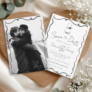 Reserve A Data Casamento de Fotografias Pretas e Brancas Desenhad
