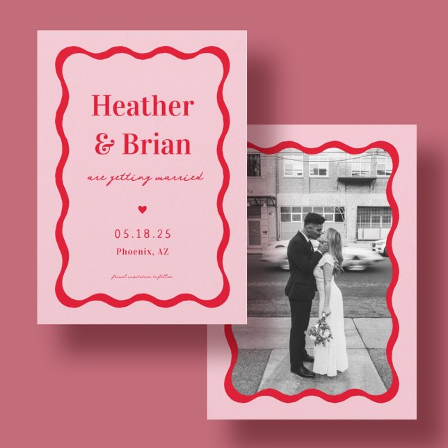 Reserve A Data Casamento de Fotografias Retro-Rosa e Vermelho (Criador carregado)