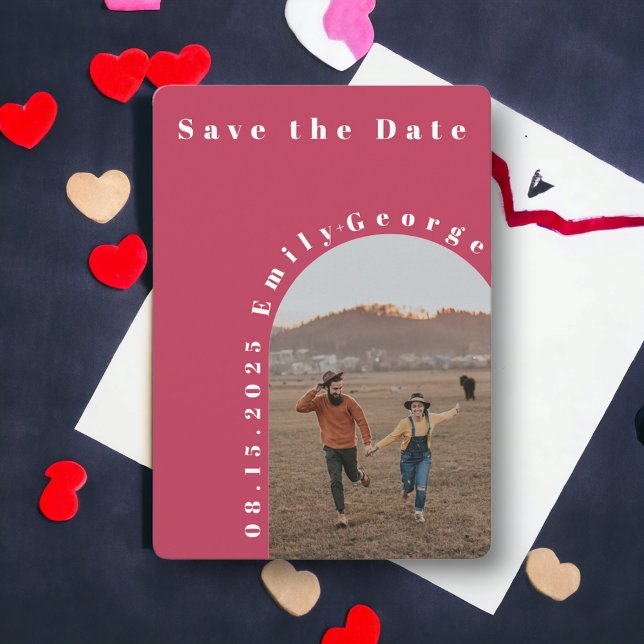 Reserve A Data Casamento de Fotografias Romântica Viva Magenta (Criador carregado)