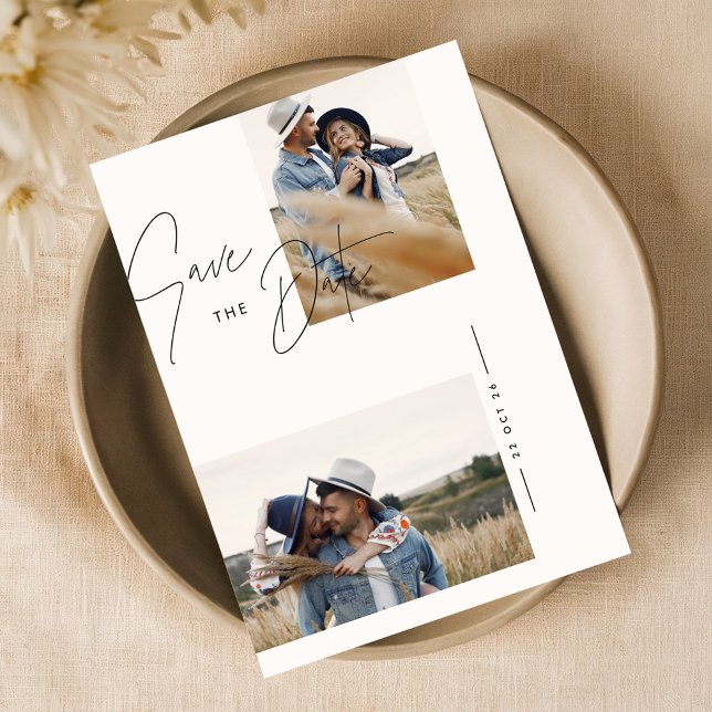 Reserve A Data Casamento de Fotografias Russas Modernas Preta e B (Criador carregado)