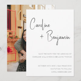 Reserve A Data Casamento de Fotografias Simples de Script Branco 