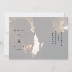 Reserve A Data Casamento de Fotografias Simples em Monograma Negr
