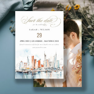 Reserve A Data Casamento de Fotografias Skyline Watercolor em Mia