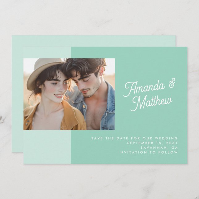 Reserve A Data Casamento de Fotografias Verdadeiras de Mint Colou (Frente/Verso)