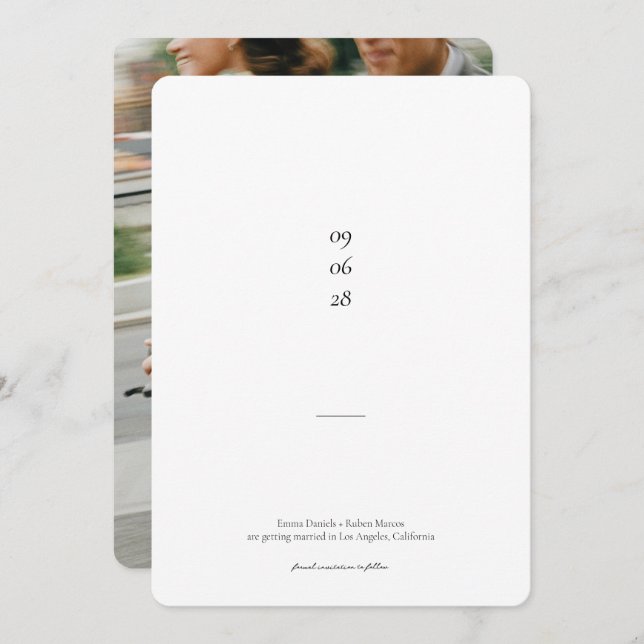 Reserve A Data Casamento de Fotos Branco e Preto Ultra Minimalist (Frente/Verso)