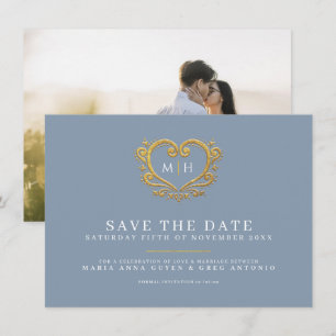 Reserve A Data Casamento de fotos de ouro de cinza azul