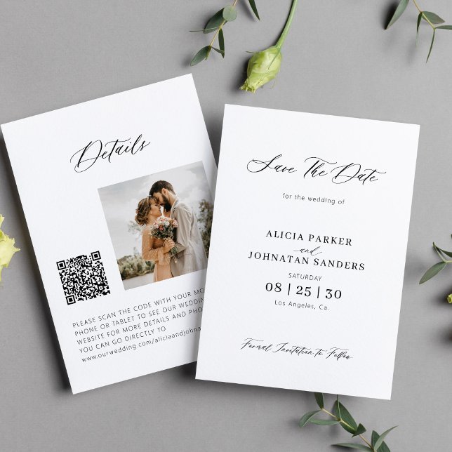 Reserve A Data Casamento de fotos elegante com script QR (Criador carregado)