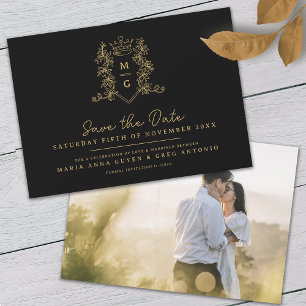 Reserve A Data Casamento de fotos em ouro negro da crista da coro