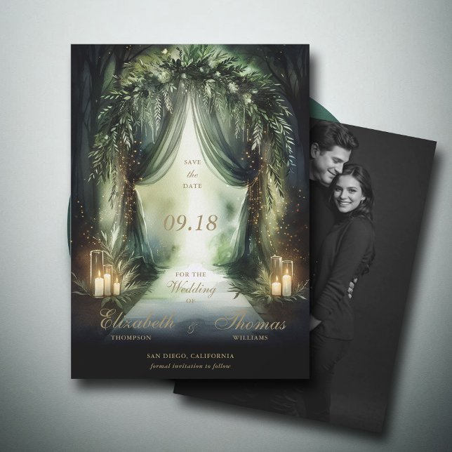 Reserve A Data Casamento de Fotos Escuras Dramáticas E Moody Fore (enchanted forest woodland wedding save the date calligraphy fairy tale dramatic moody dark romantic)