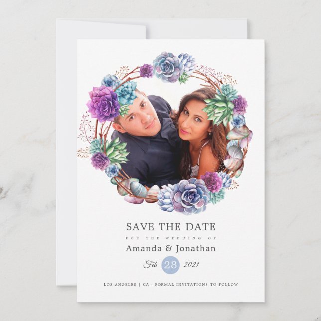 Reserve A Data Casamento de Fotos Geométricas em Rose Gold e Blus (Frente)