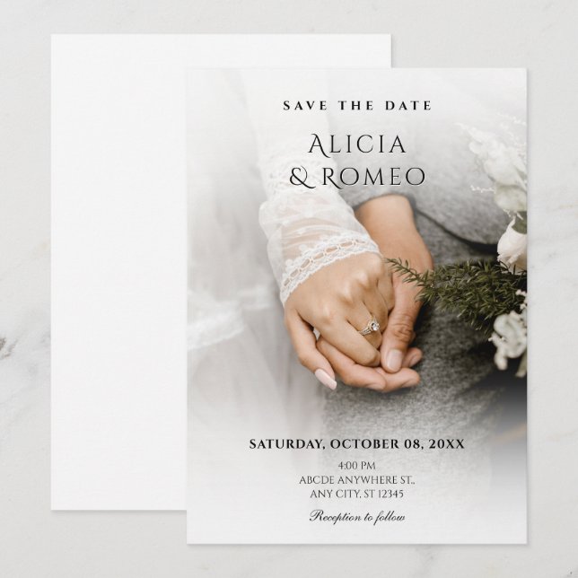 Reserve A Data Casamento de fotos minimalista branco (Frente/Verso)