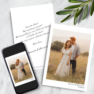Reserve A Data Casamento de Fotos Minimalista com Letras Manuscri