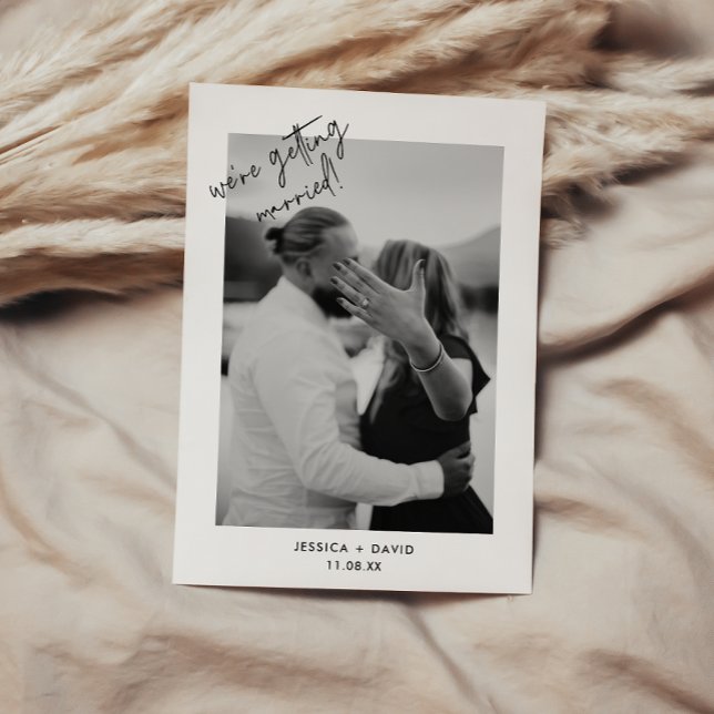 Reserve A Data Casamento de Fotos Mínimo Preto e Branco (Criador carregado)