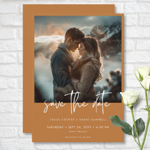 Reserve A Data Casamento de Fotos Moderna Laranja Mínimo Queimada