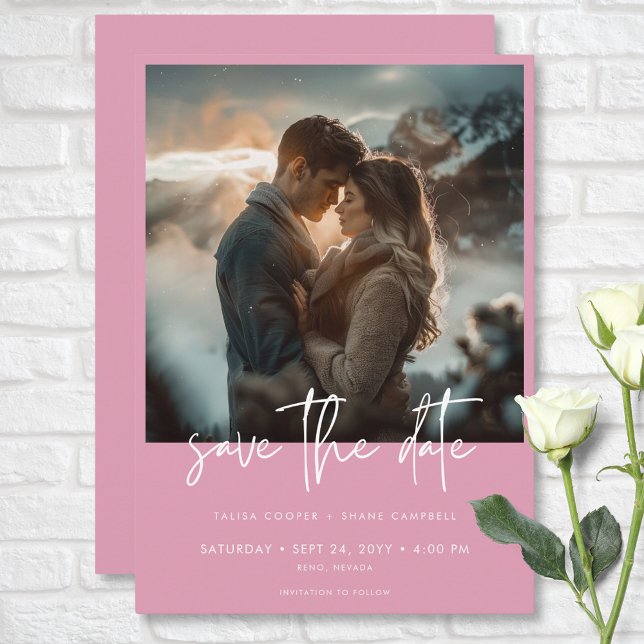 Reserve A Data Casamento de Fotos Moderna Mínimo Dusty Rosa Rosa (Minimal Dusty Rose Pink Modern Photo Wedding Save The Date)