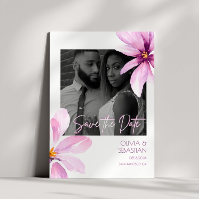 Reserve A Data Casamento de Fotos Pretas e Brancas com Aquarela R (Criador carregado)