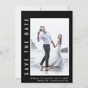 Reserve A Data Casamento de Fotos Simples e Moderno Preto