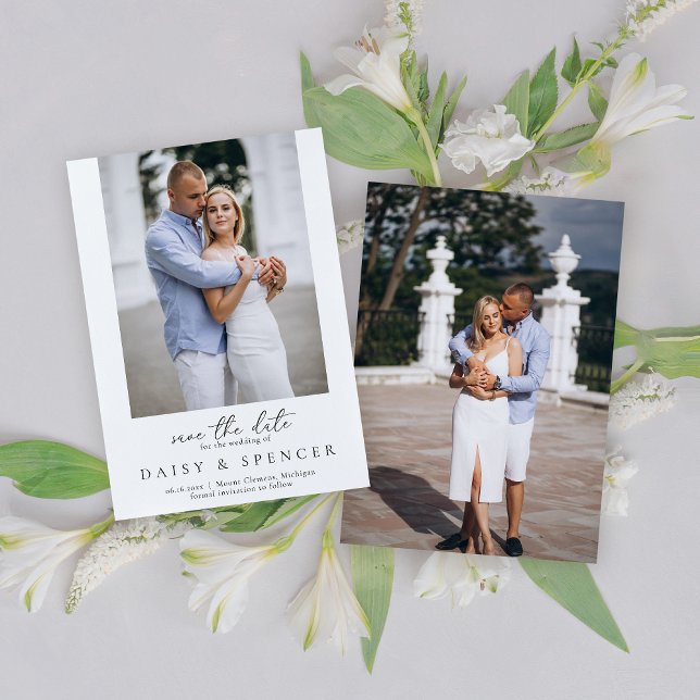 Reserve A Data Casamento de Fotos Simples em Preto e Branco Cláss (Criador carregado)