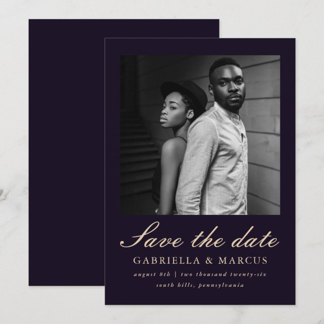 Reserve A Data Casamento de Fotos Violeta Mais Profundo Salva A D (Frente/Verso)