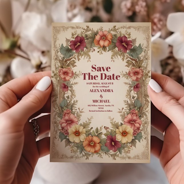 Reserve A Data Casamento de Frame Floral Ornamentado vitoriano (Criador carregado)