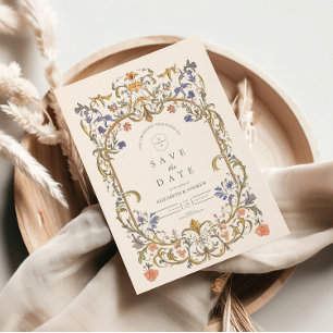 Reserve A Data Casamento de Frame Floral, Ornamentado Vitoriano G