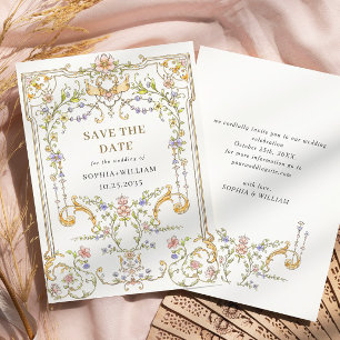 Reserve A Data Casamento de Frame Floral, Ornamentado Vitoriano G