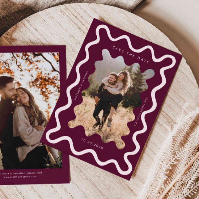 Reserve A Data Casamento de Frame Wavy Frame Cranberry Squiggly (Criador carregado)