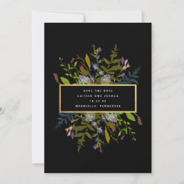 Reserve A Data Casamento de fundo negro floral com aquarela elega