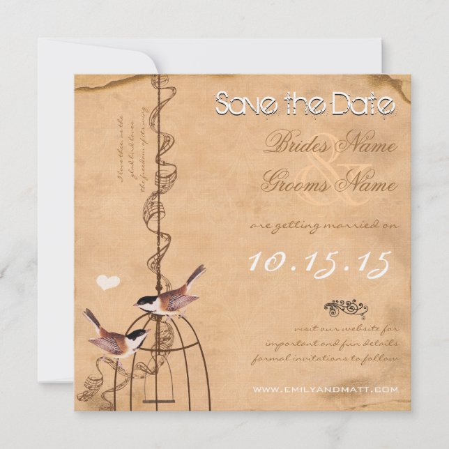 Reserve A Data Casamento de Gaiola de Pássaro Damask Foto Rustica (Frente)