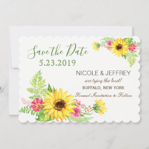 Reserve A Data Casamento de Girassol Amarelo de Aquarela Salvar a