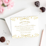 Reserve A Data Casamento de Glamor Dourado Elegante<br><div class="desc">Elegante vintage inspirou casamento,  exceto a data anunciar um design decorativo de ornamentado de cor dourada champanhe que tem uma aparência texturizada de um shimmer metálico. A opção Cartolina Luxe Pearl Shimmer melhora o aspecto metálico das cores douradas.</div>