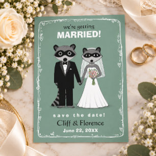 Reserve A Data Casamento de Guaxinins Save the Date Azul-claro