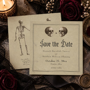 Reserve A Data Casamento de Halloween com Esqueleto Gótico Antigo