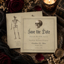 Casamento de Halloween com Esqueleto Gótico Vintag