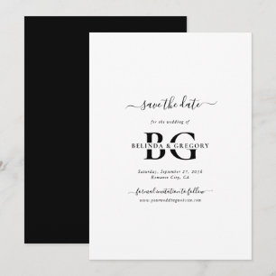 Reserve A Data Casamento de Iniciais de Monograma Branco e Preto