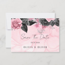 Reserve A Data Casamento de Inking Floral Preto e Rosa de Luxo