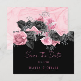 Reserve A Data Casamento de Inking Floral Preto, Rosa de Luxo, Sa