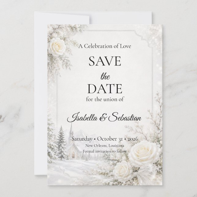 Reserve A Data Casamento de Inverno Atemporal (Frente)