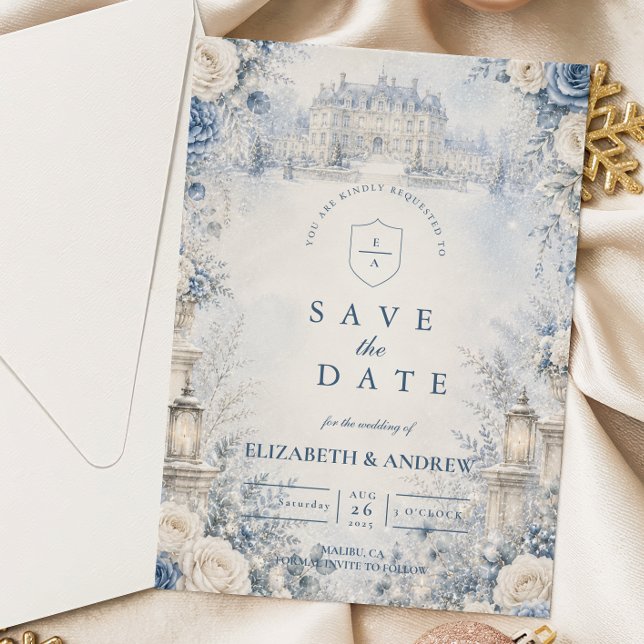 Reserve A Data Casamento de Inverno Azul Atemporal (Criador carregado)