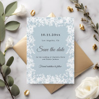 Casamento de inverno azul poeirento com flocos de
