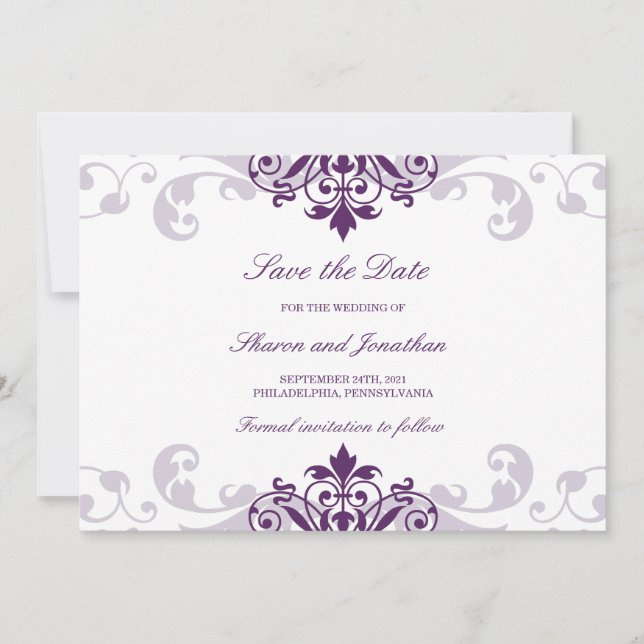 Reserve A Data Casamento de Ironworks Elegante Roxo de Plum Cláss (Frente)