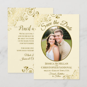 Reserve A Data Casamento de Ivory Cream, Foto Oval Dourada Elegan