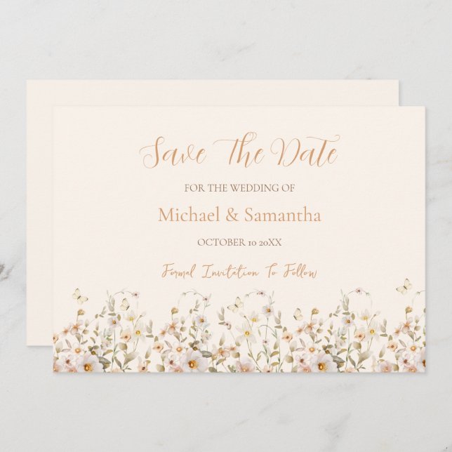 Reserve A Data Casamento de Ivory e Blush Wildflower (Frente/Verso)