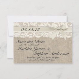 Reserve A Data Casamento de Ivory Lace & Burlap Salve a Data