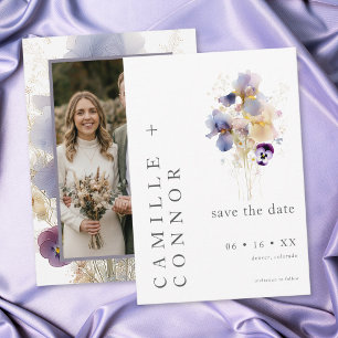 Reserve A Data Casamento de Jardim com Aquarela de Íris Roxa Eleg