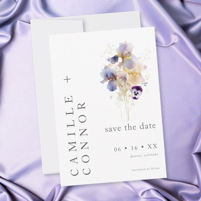 Reserve A Data Casamento de Jardim com Aquarela de Íris Roxa Eleg (Elegant Purple Iris Watercolor Garden Wedding Save The Date)