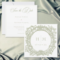 Casamento de Jardim com Brasão Verde Elegante Vint
