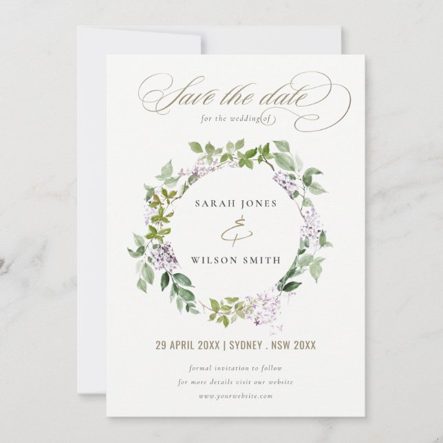 Reserve A Data Casamento de Jardim de Algodão Floral Lilac (Frente)