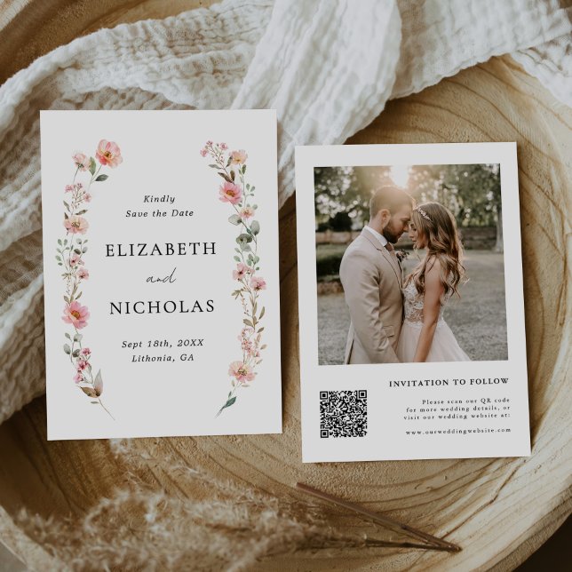 Reserve A Data Casamento de Jardim de Flores Selvagens Elegante (Criador carregado)